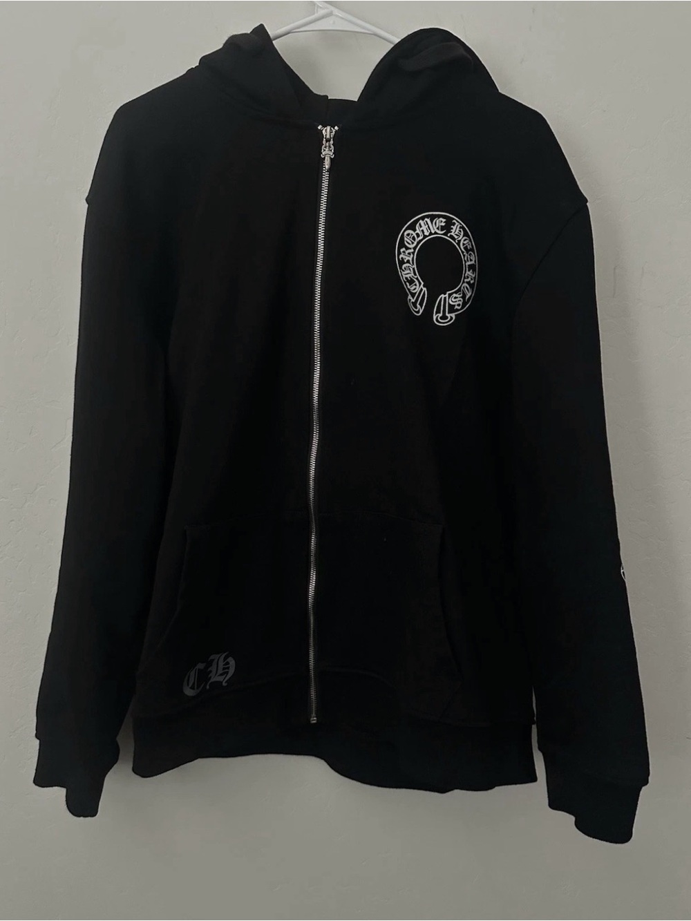 Chrome Hearts Black Hoodie with White Crest Zip